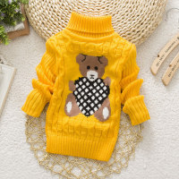 Bear Pattern Turtleneck Sweater for Toddler Girl  Yellow