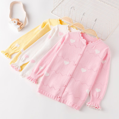 Toddler Solid Color Heart-shaped Sweater Cardigan