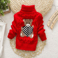Bear Pattern Turtleneck Sweater for Toddler Girl  Red
