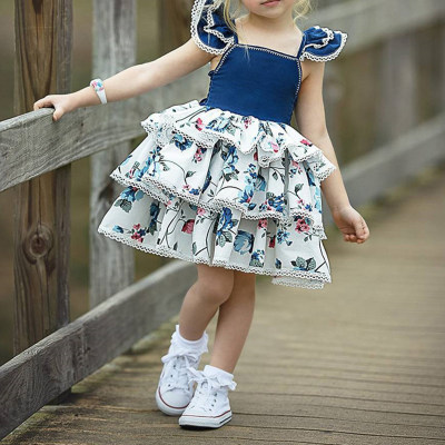 Toddler Girl Cotton Polyester Chemical Fiber Chiffon Sweet Floral Dress
