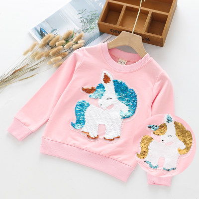 Suéter estampado de unicornio con patrones cambiables de lentejuelas para niños pequeños