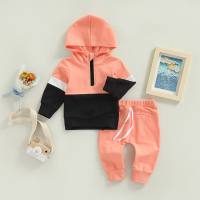 2-piece Toddler Boy Color-block Zipper Front Hoodie & Solid Color Fixed Drawstring Pants  Pink