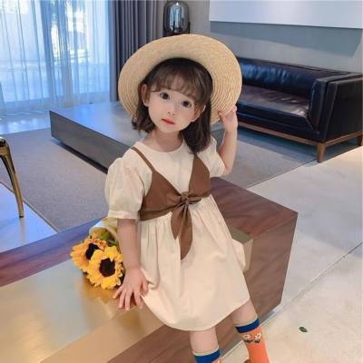 Vestito da principessa delle ragazze 2022 Nuovo stile estivo per bambini Falso in due pezzi Vestito da celebrità di Internet Gonna stile per bambini 77052