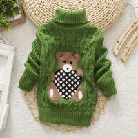 Bear Pattern Turtleneck Sweater for Toddler Girl  Green
