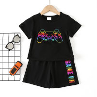 2-teiliges Kurzarm-T-Shirt mit Gamepad-Aufdruck für Kleinkinder und passende Shorts  Schwarz