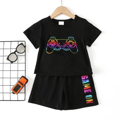 2-teiliges Kurzarm-T-Shirt mit Gamepad-Aufdruck für Kleinkinder und passende Shorts