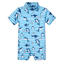 1-piece boy's swimsuit with ocean animal shark pattern  Multicolor