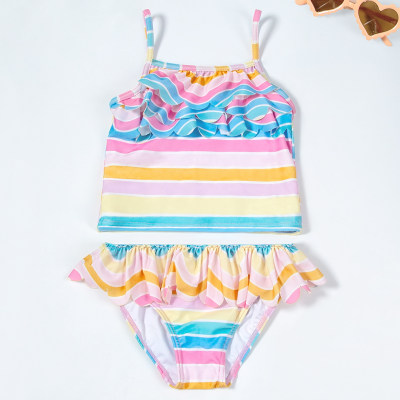 قطعتين ملابس سباحة للفتيات طقم صيفي بخطوط ملونة