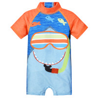 1-piece boy's swimsuit with ocean animals and whale pattern  Multicolor