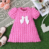 1 baby summer bow cute dress rose red  Hot Pink