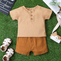 2-piece summer baby boy suit with short sleeves and shorts  Coffee