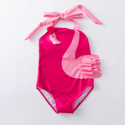 قطعة واحدة من ملابس السباحة للفتيات الصغيرات قطعة واحدة باللون الأحمر الوردي