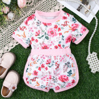 2-piece baby girl summer short-sleeved suit  Multicolor