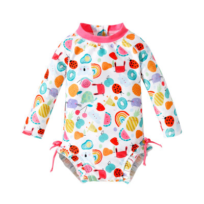 1 piece girls swimsuit one piece swimsuit summer long sleeve colorful fruit