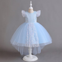 Toddler Girl Color Mesh Patchwork Sleeveless Dress  Blue