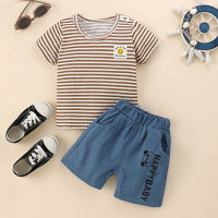 2-piece Toddler Boy Striped Short Sleeve T-shirt & Denim Shorts  Coffee