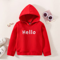 Toddler Boy Solid Color Letter Printed Hoodie  Red