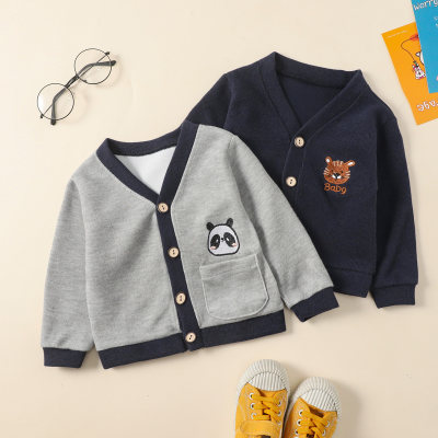 Toddler Boy Bear Pattern Button-up Knitted Cardigan