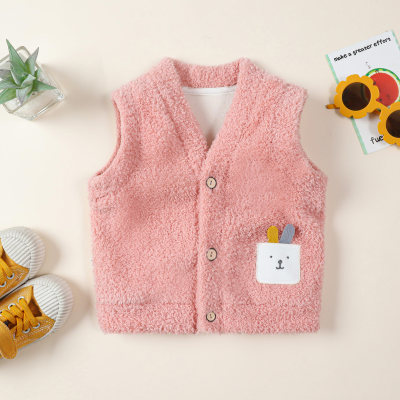 Toddler Girl Solid Color Button-up Plush Vest