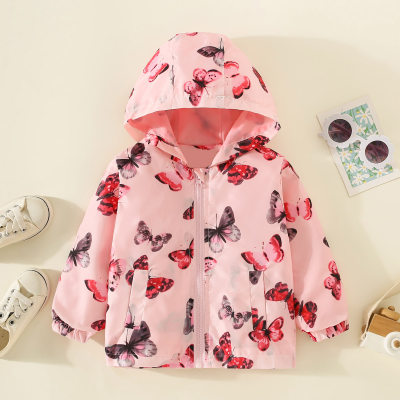 Toddler Girl Allover Butterfly Printed Zip-up Hooded Jacket