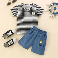 2-piece Toddler Boy Striped Short Sleeve T-shirt & Denim Shorts  Black