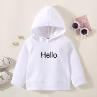 Toddler Boy Solid Color Letter Printed Hoodie  White